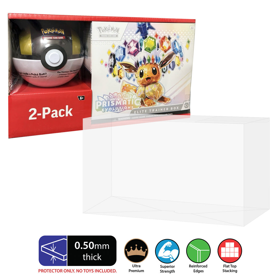 POKEMON TCG Prismatic Evolutions ETB & Poke Ball 2 Pack Sam's Club Bundle Box Protectors (0.50mm thick)