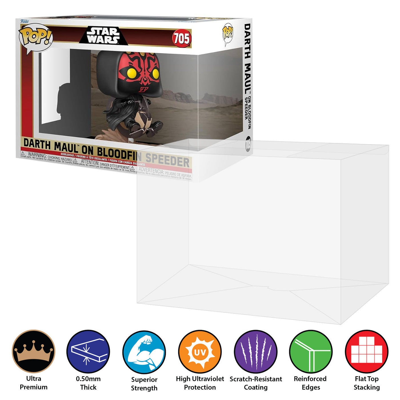 Darth Maul on Bloodfin Speeder #705 pop rides best funko pop protectors thick strong uv scratch flat top stack vinyl display geek plastic shield vaulted eco armor fits collect protect display case kollector protector