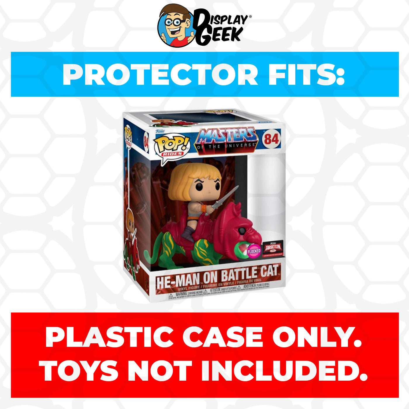 Pop Protector for He-Man on Battle Cat Flocked #84 Funko Pop Rides on The Protector Guide App by Display Geek