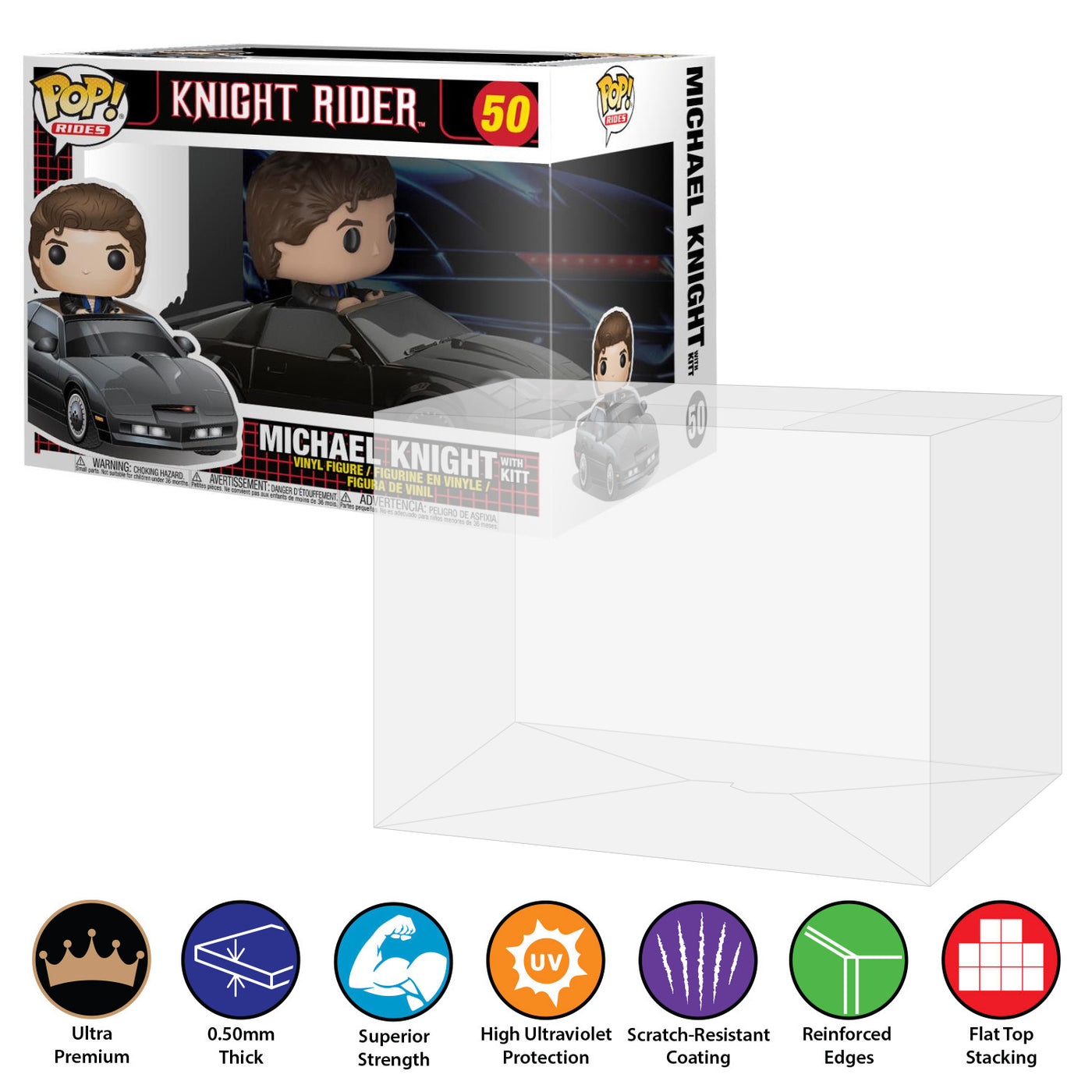 50 knight rider michael knight with kitt pop rides best funko pop protectors thick strong uv scratch flat top stack vinyl display geek plastic shield vaulted eco armor fits collect protect display case kollector protector