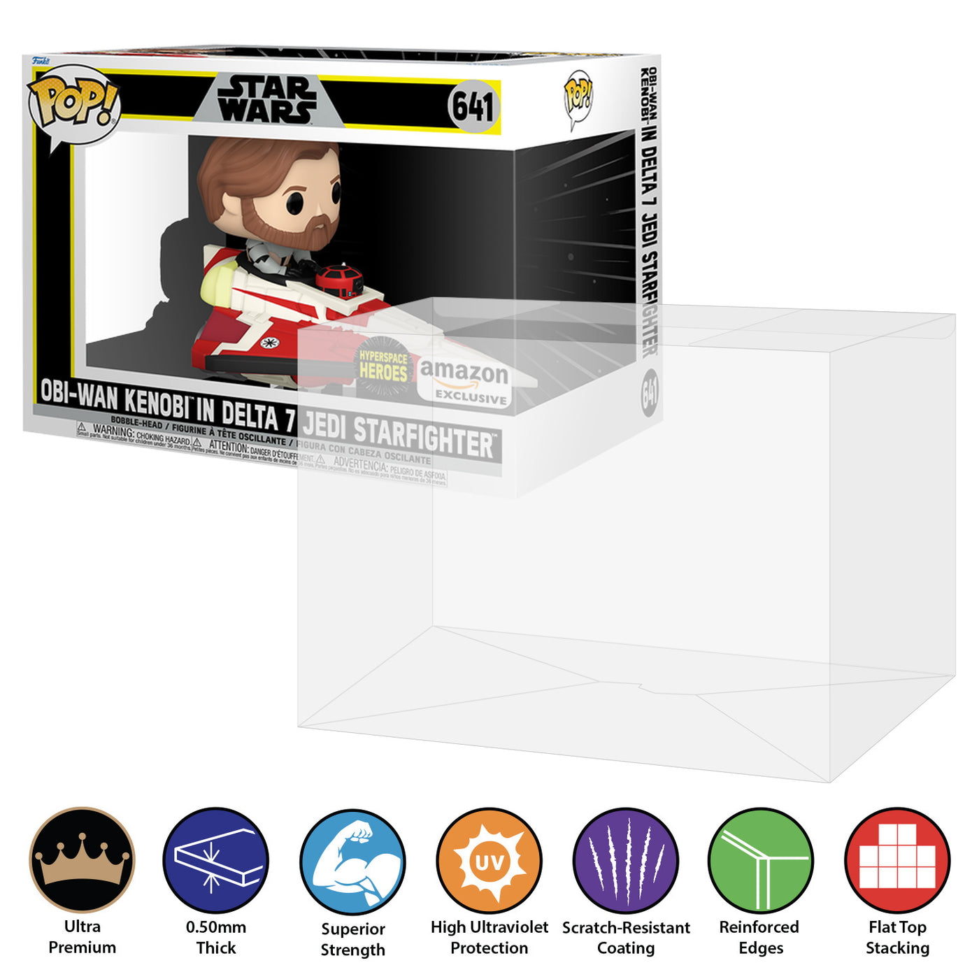 641 obi-wan kenobi in delta 7 jedi starfighter pop rides best funko pop protectors thick strong uv scratch flat top stack vinyl display geek plastic shield vaulted eco armor fits collect protect display case kollector protector