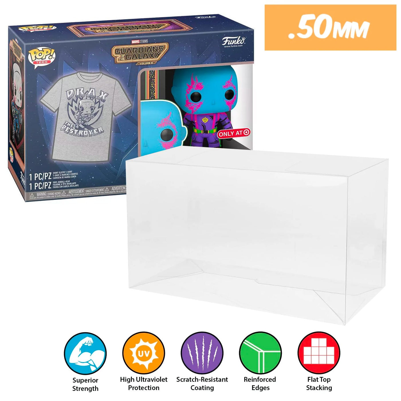 POP & TEE Pop Protectors for Funko (50mm thick, UV & Scratch Resistant)  6.25h x 9w x 3.5d
