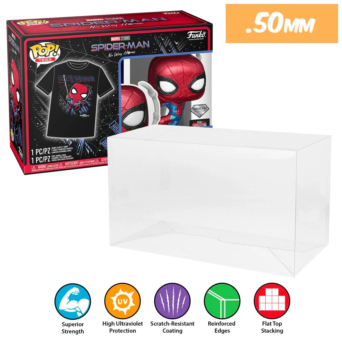 pop & tee spider-man no way home diamond best funko pop protectors thick strong uv scratch flat top stack vinyl display geek plastic shield vaulted eco armor fits collect protect display case kollector protector