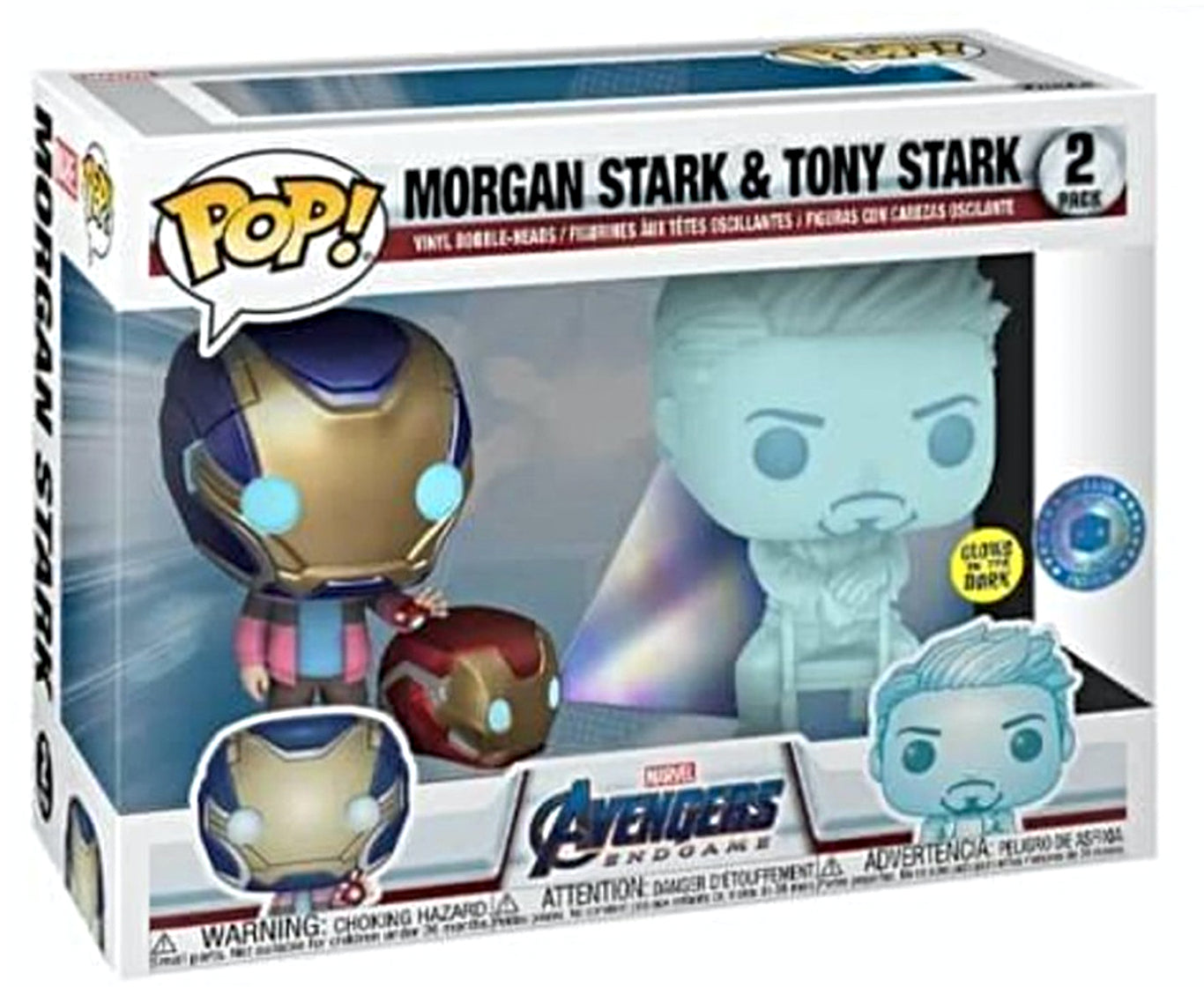 POP! Marvel: Endgame, Hologram Tony and Morgan (Helmet) (GITD) (2-PK) Exclusive