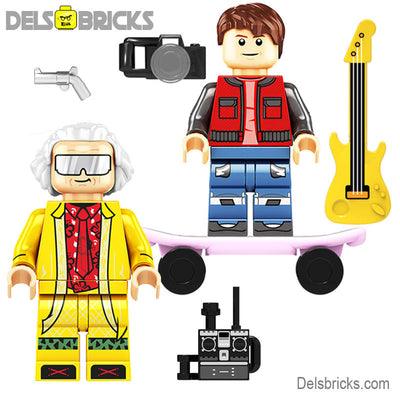 Set of 2 - Marty & Doc Brown (Back to the Future) - Custom Building Blocks Mini Figures Compatible with LEGO