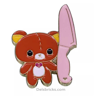 Cute Bear with Knife Meme - Enamel Pin (Enamel Pins Near Me)