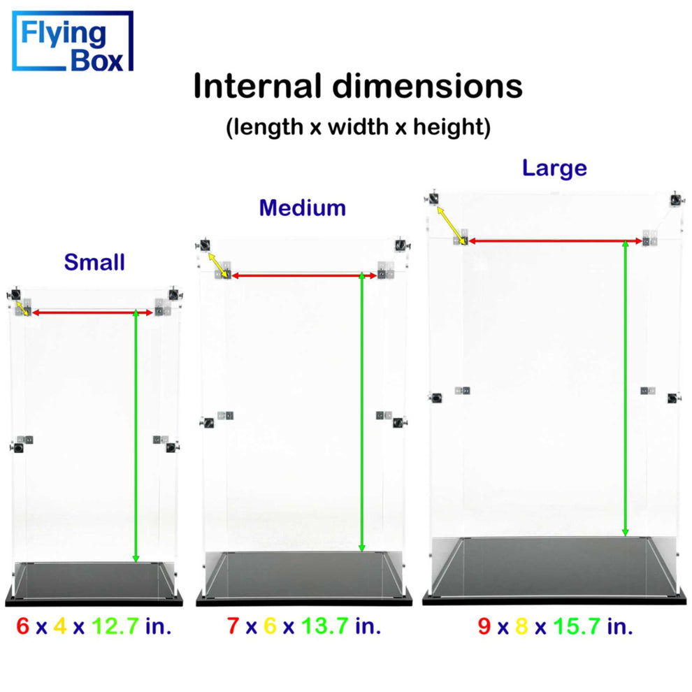 HOT TOYS Custom Acrylic Display Case for 1/6 Sixth Scale LARGE SIZE (15.7h x 9w x 8d) by Display Geek Flying Box 3mm thick dust and dirt protection