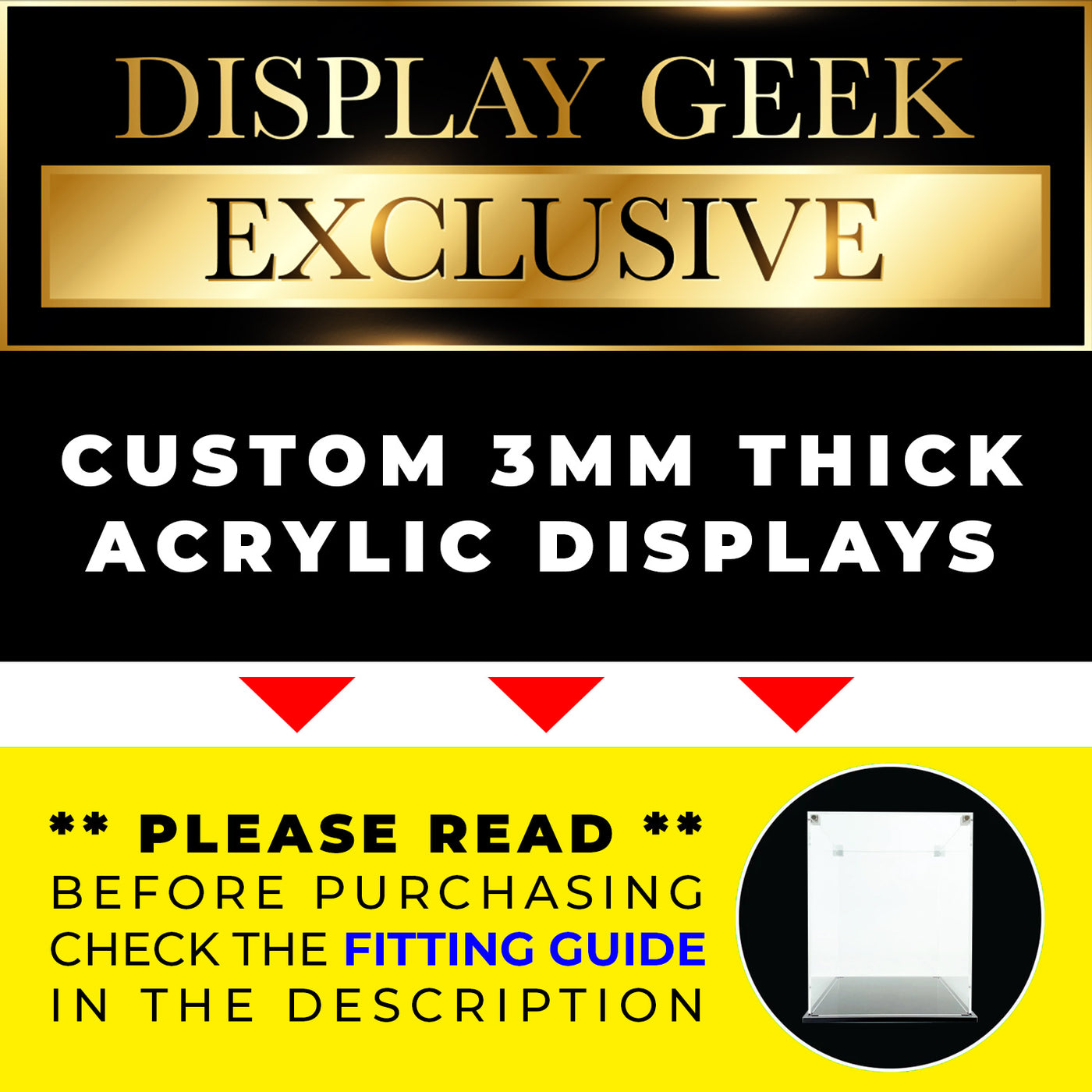 6.25h x 13.5w x 3.5d Funko 3 Pops Side by Side Custom Acrylic Display Case for Funko Pop Grails on The Protector Guide App by Display Geek
