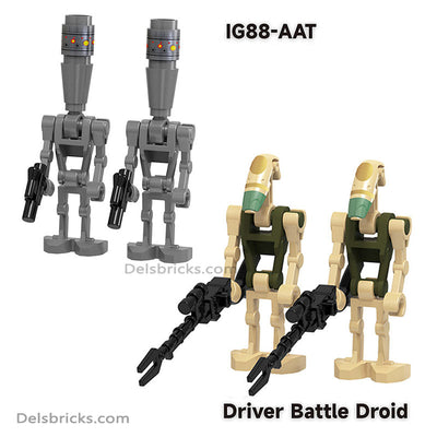 Battle Droids & IG-88 Blasters 4 Pack (Star Wars) - Custom Building Blocks Mini Figures Compatible with LEGO