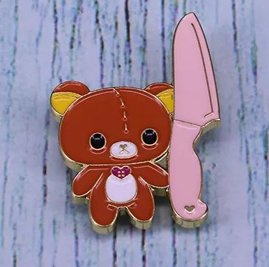 Cute Bear with Knife Meme - Enamel Pin (Enamel Pins Near Me)