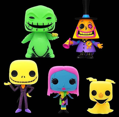 Funko Pop: The Nightmare Before Christmas Blacklight - Set 5 - Jack Skellington, Sally, Mayor, Oogie and Zero