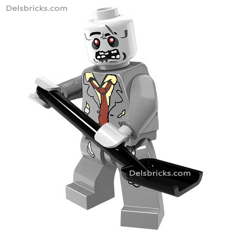 Gray Suit Zombie with Shovel (Horror) - Custom Building Blocks Mini Figures Compatible with LEGO