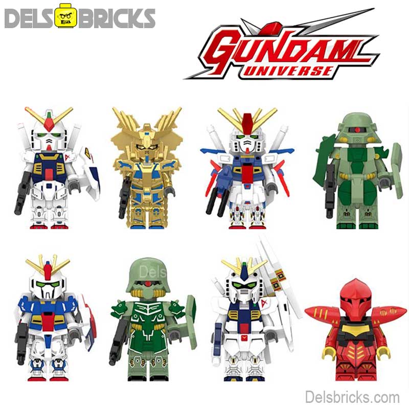 Set of 8 - Gundam Anime Series Mech Suits (Gundam) - Custom Building Blocks Mini Figures Compatible with LEGO