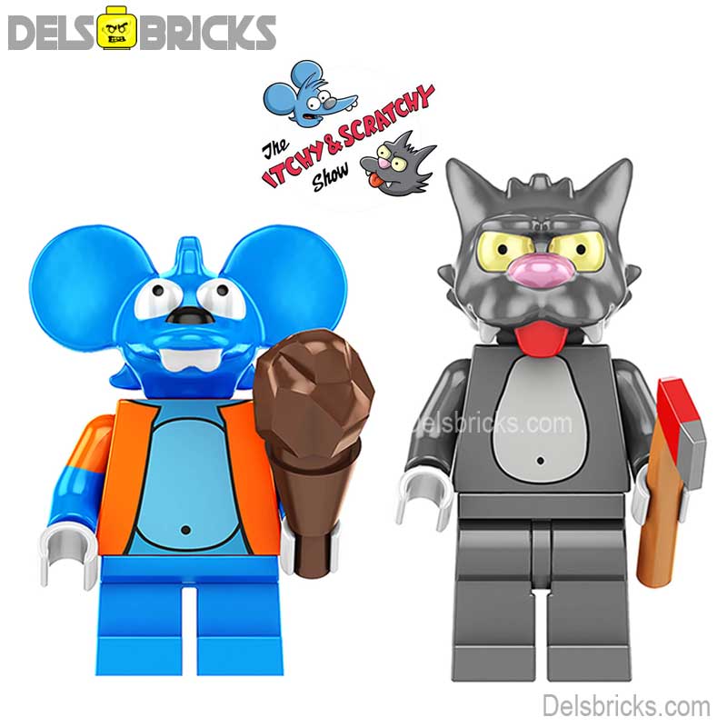 Set of 2 - Itchy & Scratchy (The Simpsons) - Custom Building Blocks Mini Figures Compatible with LEGO