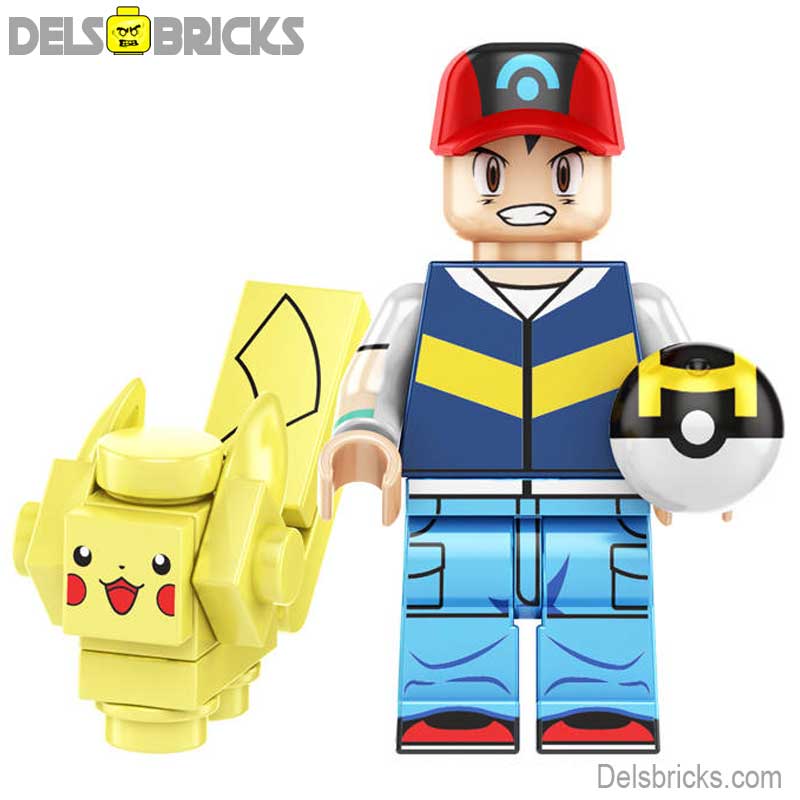 Ash & Pikachu (Pokemon) - Custom Building Blocks Mini Figures Compatible with LEGO