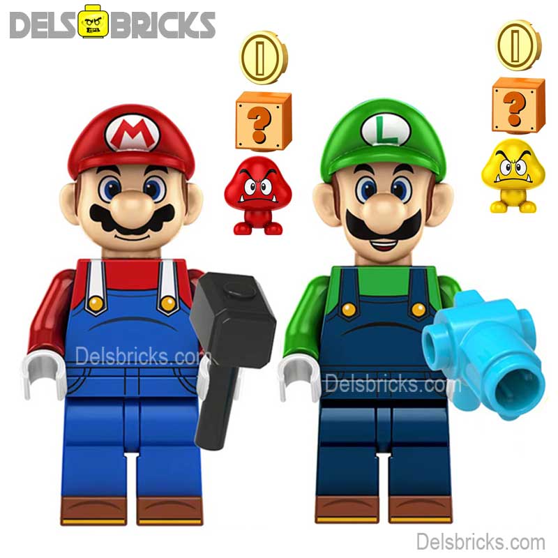 Set of 2 - Mario & Luigi (The Super Mario Bros.) - Custom Building Blocks Mini Figures Compatible with LEGO