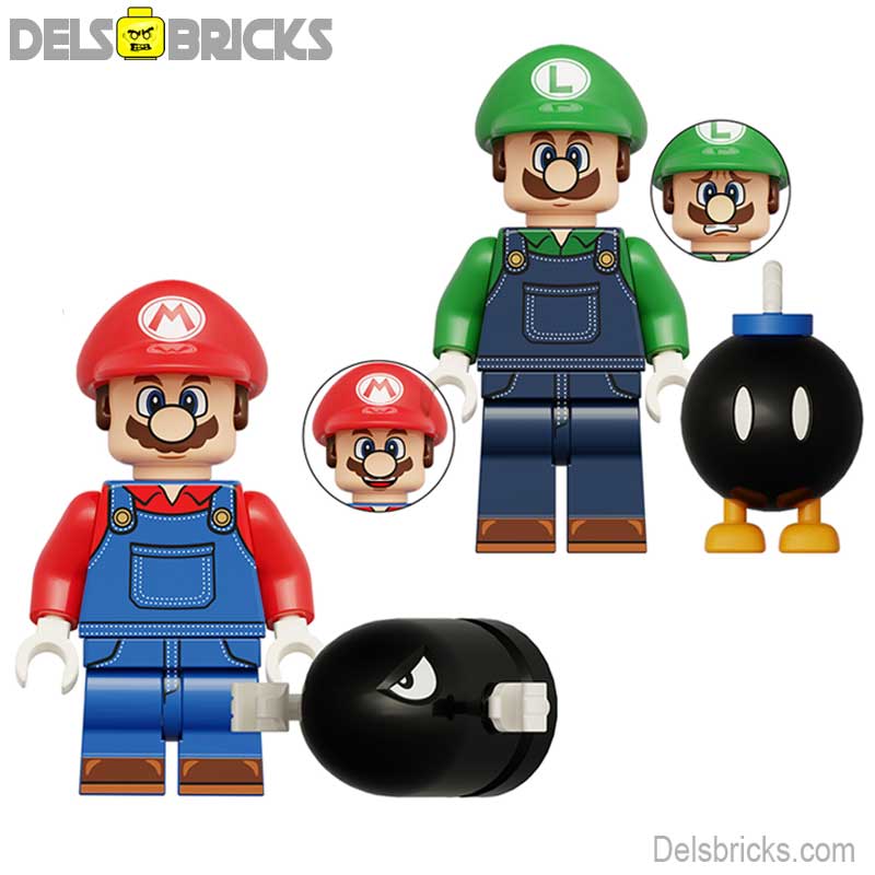 Set of 2 - Mario & Luigi (The Super Mario Bros.) - Custom Building Blocks Mini Figures Compatible with LEGO