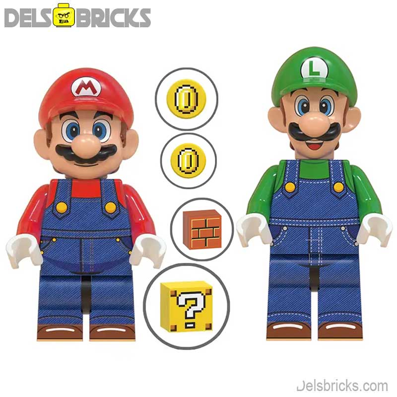 Set of 2 - Mario & Luigi (The Super Mario Bros.) - Custom Building Blocks Mini Figures Compatible with LEGO