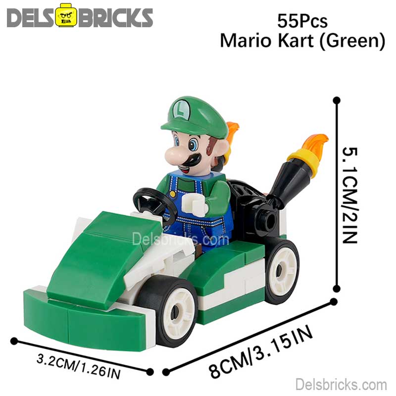 Luigi Kart (The Super Mario Bros.) - Custom Building Blocks Mini Figures Compatible with LEGO