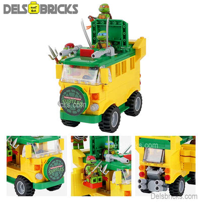 TMNT Turtles with Pizza Truck (Teenage Mutant Ninja Turtles) - Custom Building Blocks Mini Figures Compatible with LEGO