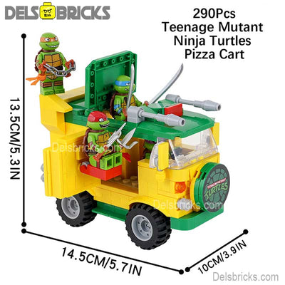 TMNT Turtles with Pizza Truck (Teenage Mutant Ninja Turtles) - Custom Building Blocks Mini Figures Compatible with LEGO