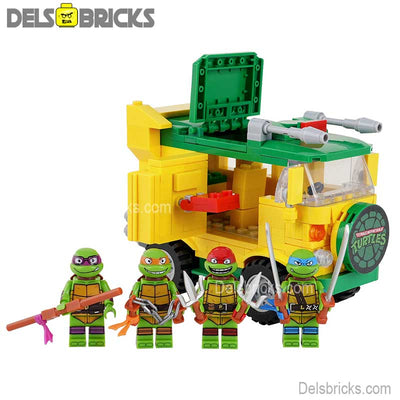 TMNT Turtles with Pizza Truck (Teenage Mutant Ninja Turtles) - Custom Building Blocks Mini Figures Compatible with LEGO
