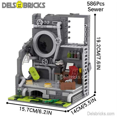 TMNT Turtles with Sewer Lair (Teenage Mutant Ninja Turtles) - Custom Building Blocks Mini Figures Compatible with LEGO