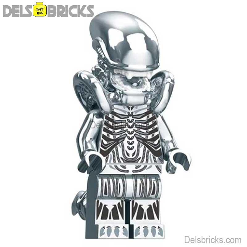 Xenomorph Metallic Silver (Alien) - Custom Building Blocks Mini Figures Compatible with LEGO