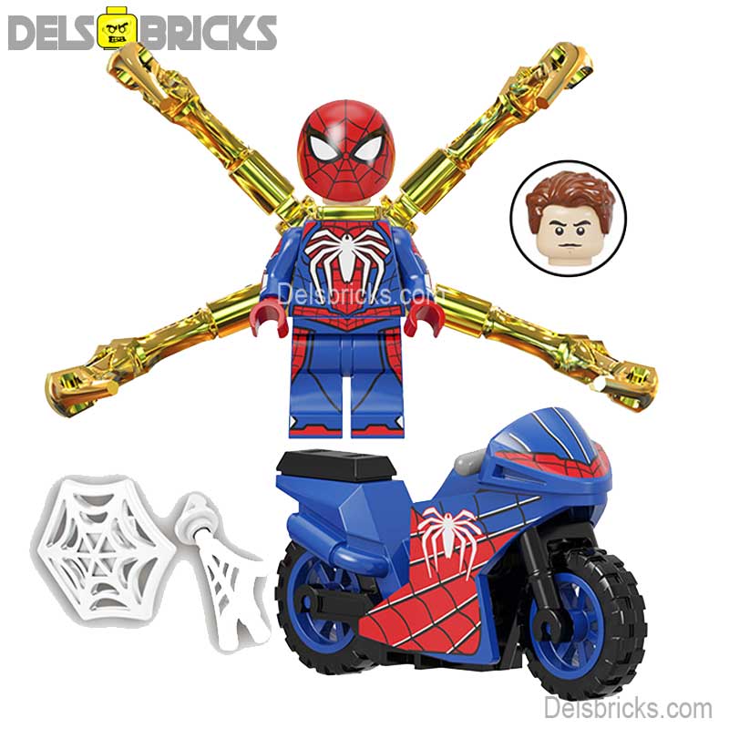 Spider-Man with Motorcycle & Nano Suit with Chrome Claws (Marvel Spider-Man) - Custom Building Blocks Mini Figures Compatible with LEGO