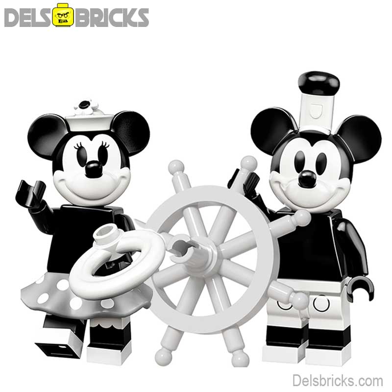 Set of 2 - Mickey & Minnie Mouse Black & White (Disney) - Custom Building Blocks Mini Figures Compatible with LEGO