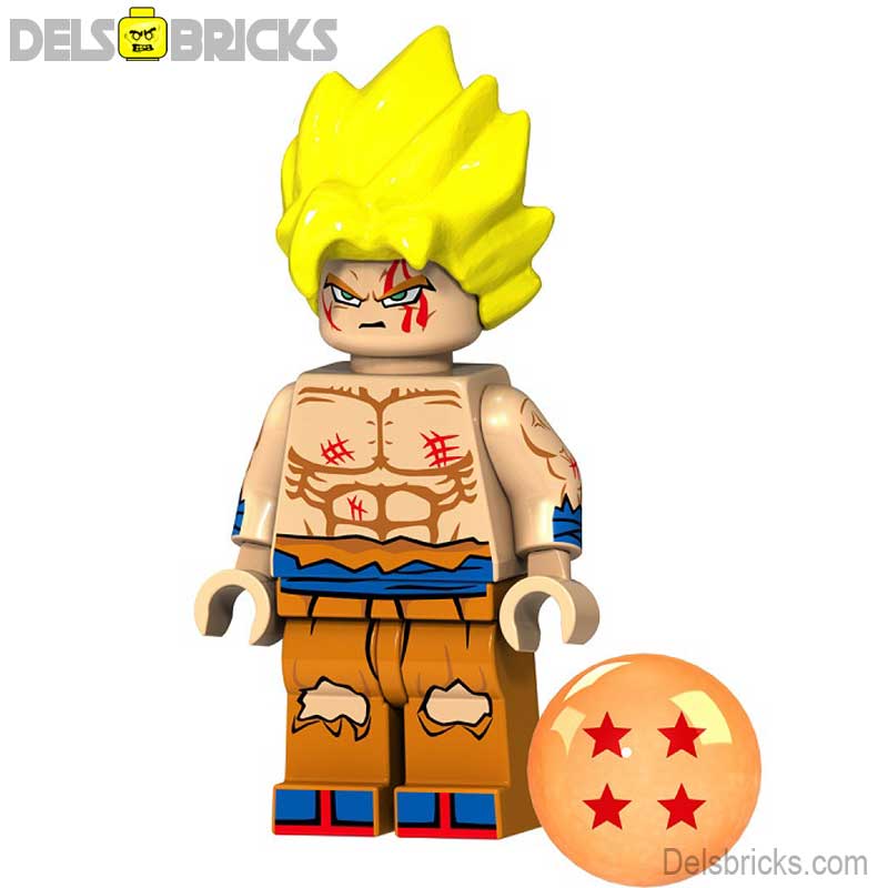 Goku Super Saiyan Yellow Hair Battle Damage (Dragon Ball Z) - Custom Building Blocks Mini Figures Compatible with LEGO