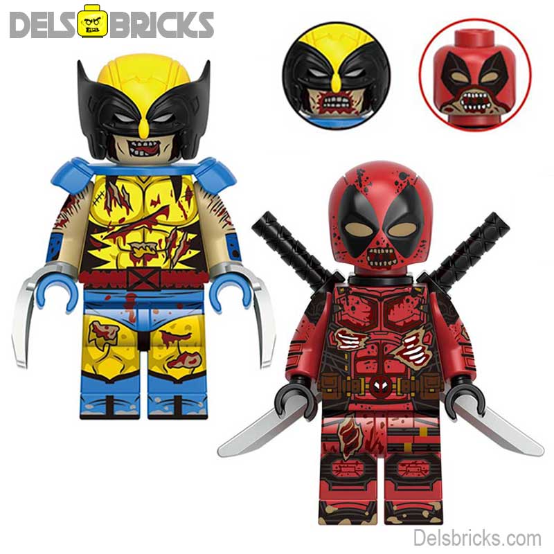 Set of 2 - Zombie Deadpool & Wolverine (Marvel Deadpool & Wolverine Movie) - Custom Building Blocks Mini Figures Compatible with LEGO