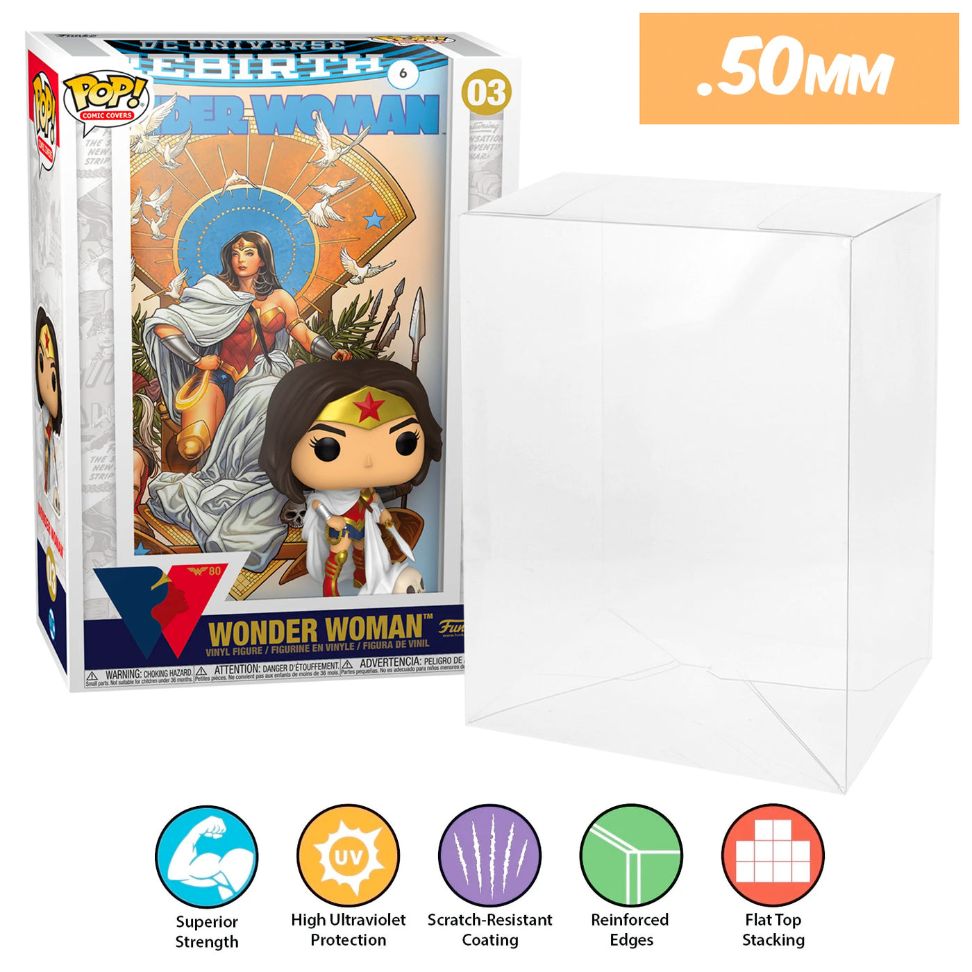 dc wonder woman rebirth pop comic covers best funko pop protectors thick strong uv scratch flat top stack vinyl display geek plastic shield vaulted eco armor fits collect protect display case kollector protector