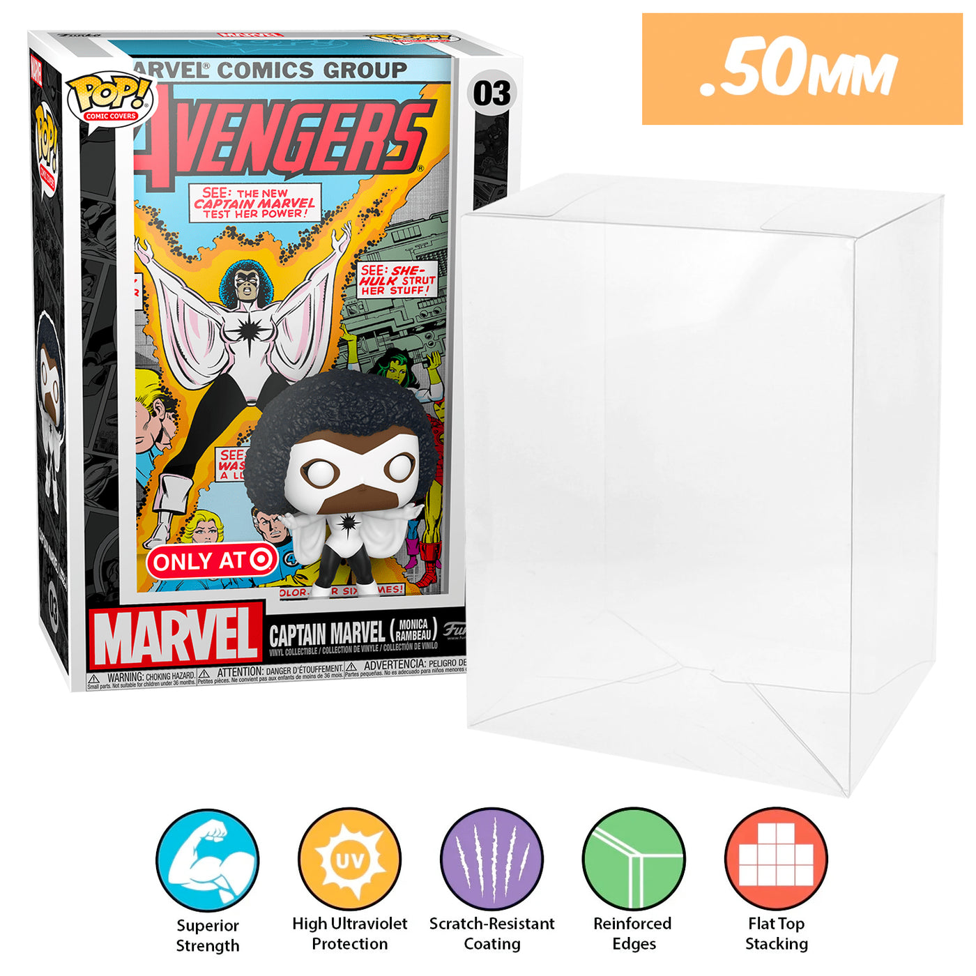 marvel captain marvel monica target pop comic covers best funko pop protectors thick strong uv scratch flat top stack vinyl display geek plastic shield vaulted eco armor fits collect protect display case kollector protector