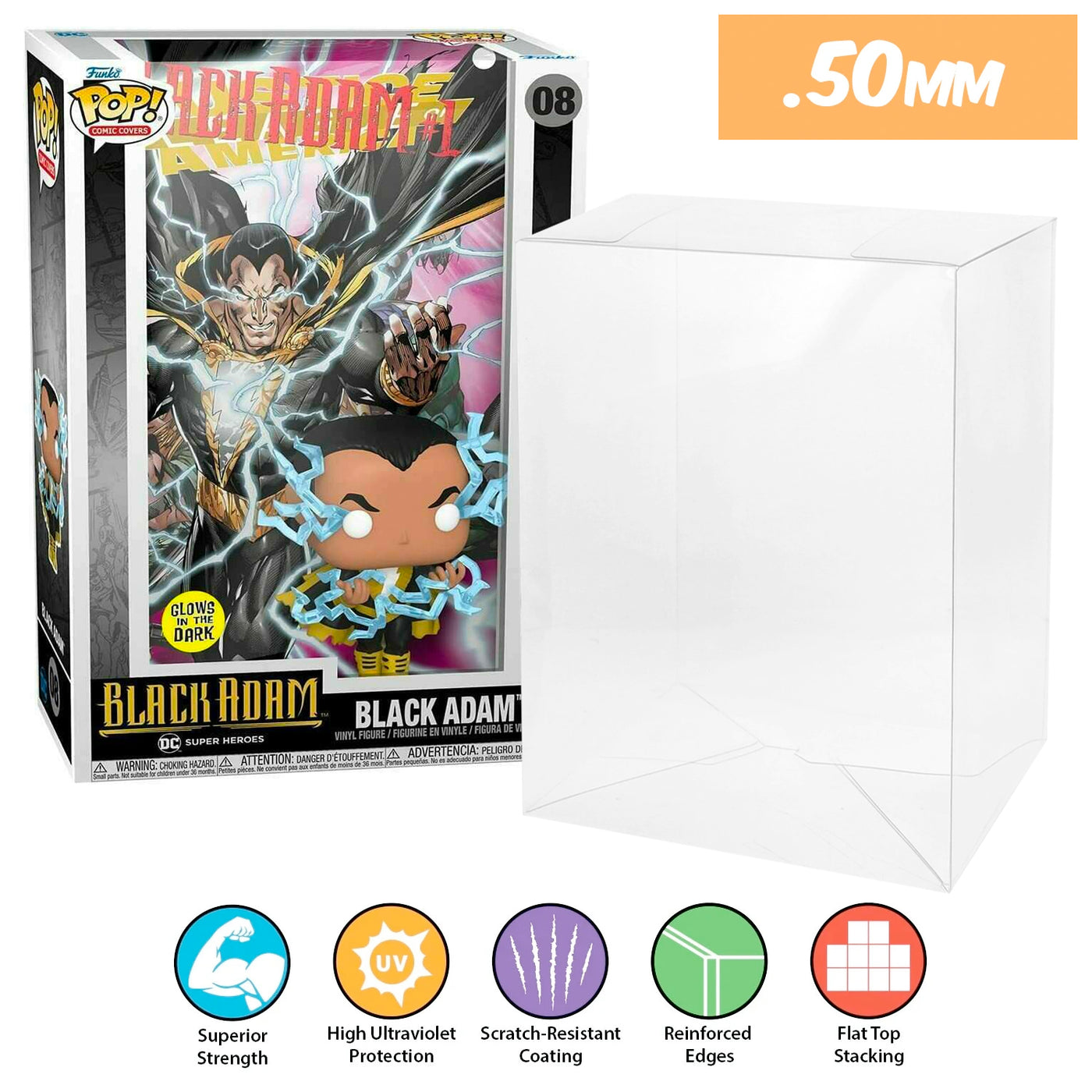 dc black adam glow pop comic covers best funko pop protectors thick strong uv scratch flat top stack vinyl display geek plastic shield vaulted eco armor fits collect protect display case kollector protector