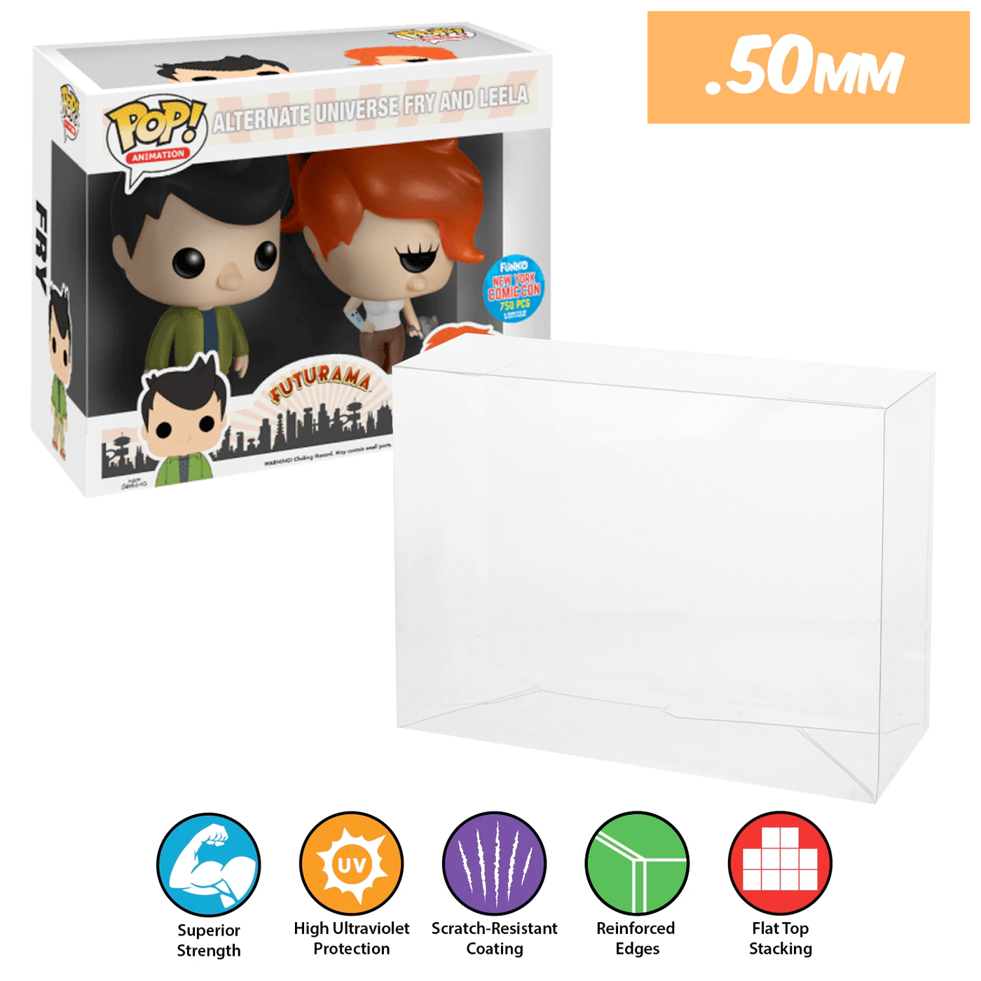 alternative universe fry leela 2 pack best funko pop protectors thick strong uv scratch flat top stack vinyl display geek plastic shield vaulted eco armor fits collect protect display case kollector protector