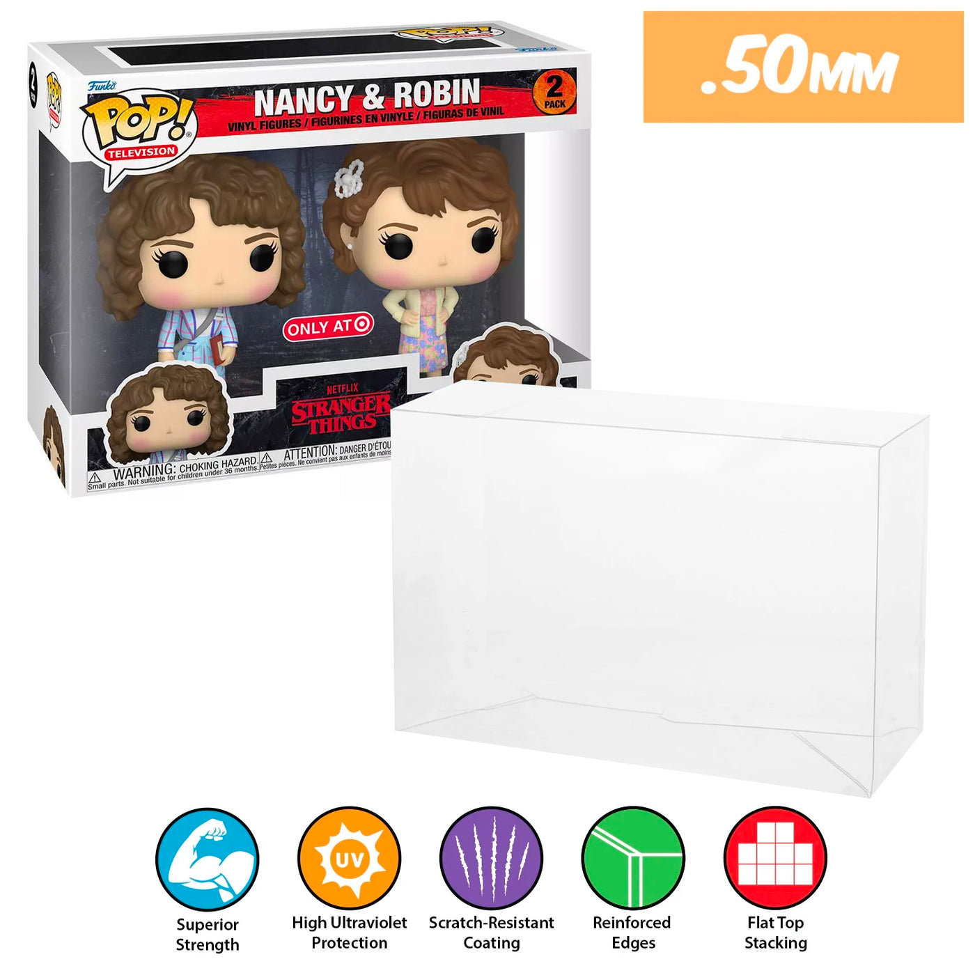 stranger things nancy and robin 2 pack best funko pop protectors thick strong uv scratch flat top stack vinyl display geek plastic shield vaulted eco armor fits collect protect display case kollector protector