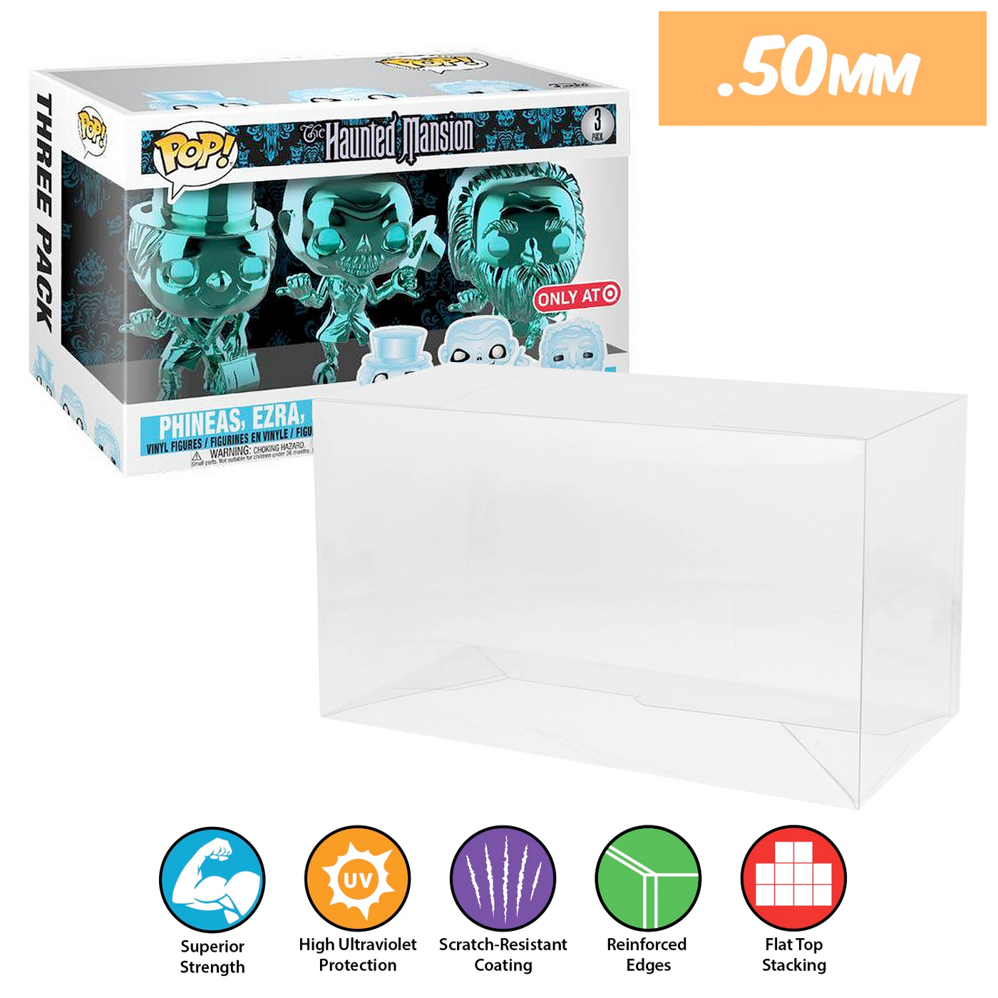 haunted mansion chrome 3 pack best funko pop protectors thick strong uv scratch flat top stack vinyl display geek plastic shield vaulted eco armor fits collect protect display case kollector protector