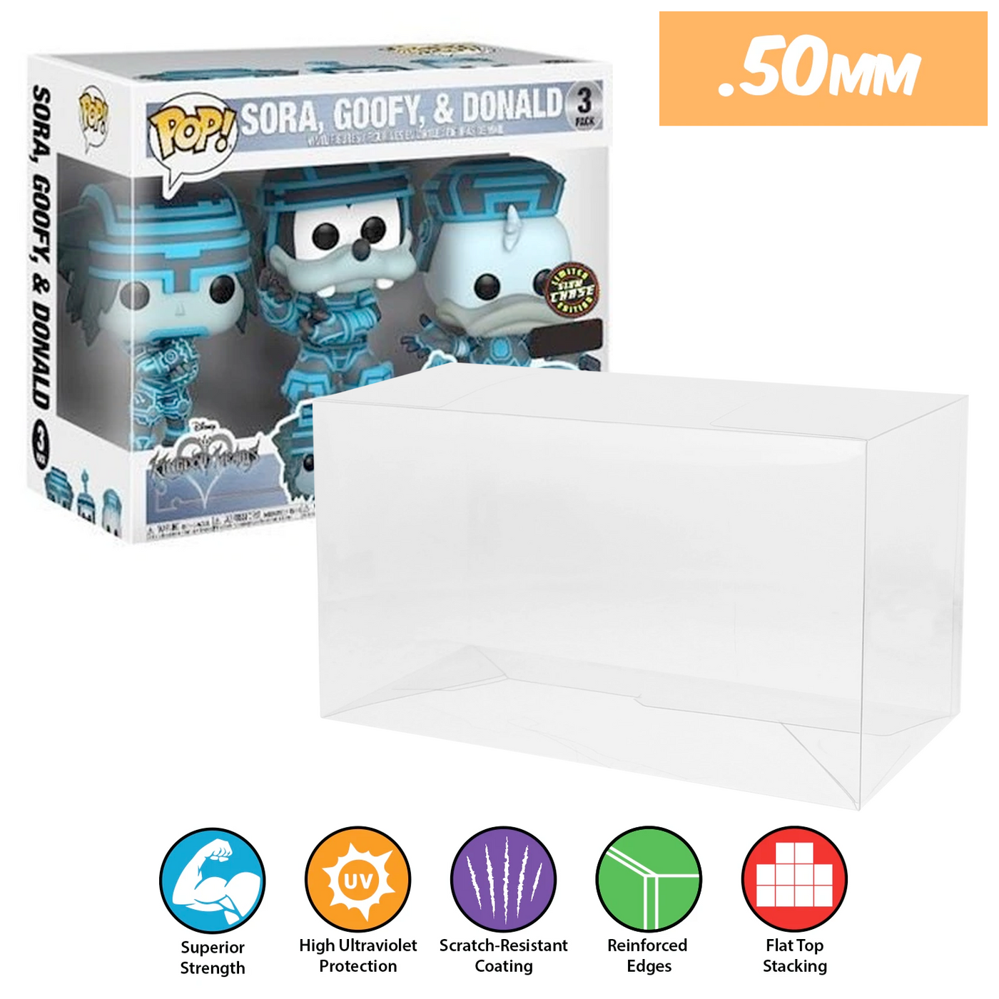 sora goofy donald chase tron 3 pack best funko pop protectors thick strong uv scratch flat top stack vinyl display geek plastic shield vaulted eco armor fits collect protect display case kollector protector