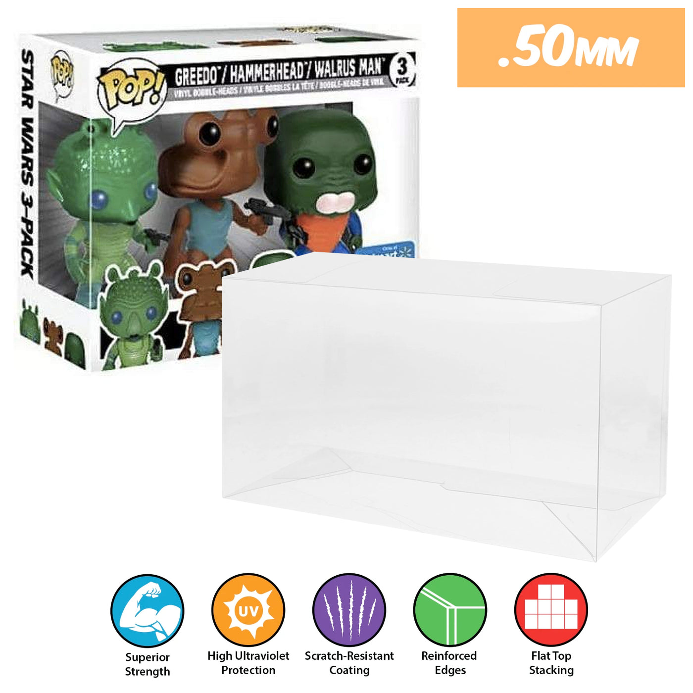 star wars greedo hammerhead walrus man 3 pack best funko pop protectors thick strong uv scratch flat top stack vinyl display geek plastic shield vaulted eco armor fits collect protect display case kollector protector