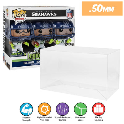 seattle seahawks 3 pack best funko pop protectors thick strong uv scratch flat top stack vinyl display geek plastic shield vaulted eco armor fits collect protect display case kollector protector