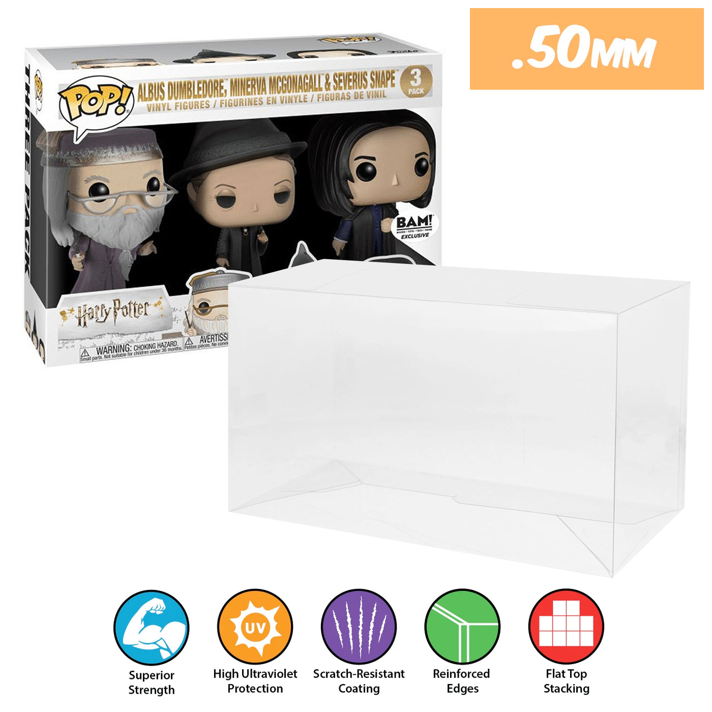 harry potter bam 3 pack best funko pop protectors thick strong uv scratch flat top stack vinyl display geek plastic shield vaulted eco armor fits collect protect display case kollector protector