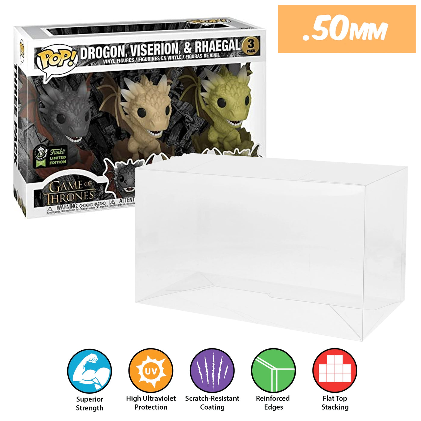 game of thrones dragons 3 pack best funko pop protectors thick strong uv scratch flat top stack vinyl display geek plastic shield vaulted eco armor fits collect protect display case kollector protector