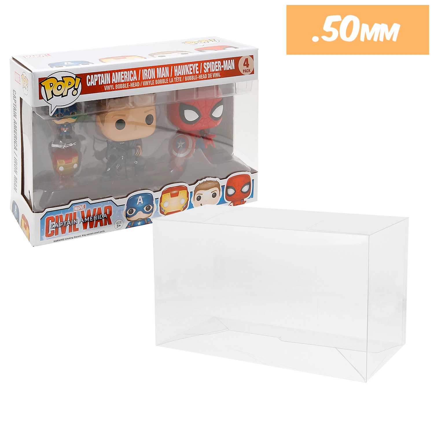 4 PACK (CIVIL WAR) Pop Protectors for Funko (0.50mm thick) 6.25h x 10w ...