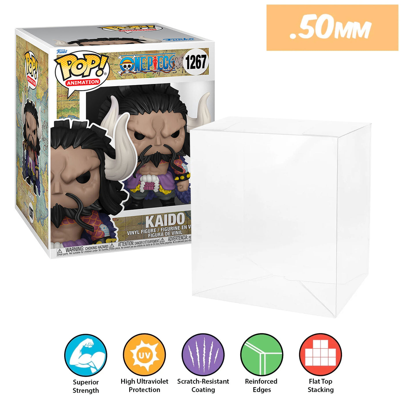 1267 one piece kaido 6 inch best funko pop protectors thick strong uv scratch flat top stack vinyl display geek plastic shield vaulted eco armor fits collect protect display case kollector protector