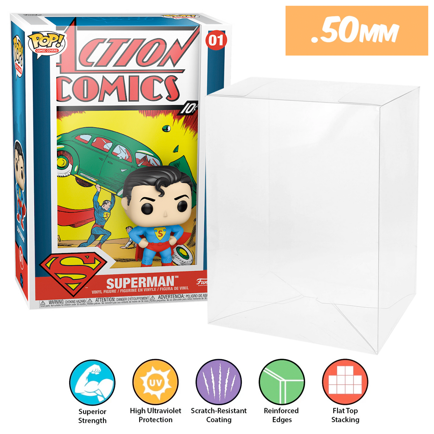 dc superman action pop comic covers best funko pop protectors thick strong uv scratch flat top stack vinyl display geek plastic shield vaulted eco armor fits collect protect display case kollector protector