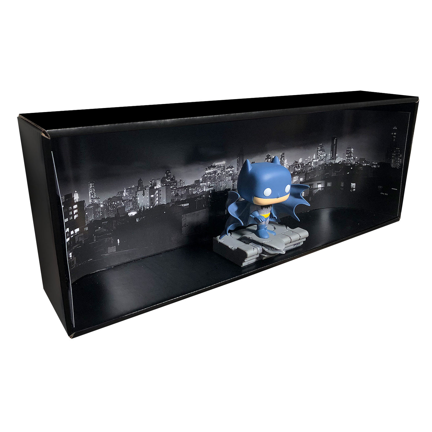 BATMAN - Single Row Display Case with Backdrop Insert, Wall Mountable & Stackable Pop Shelf, Corrugated Cardboard