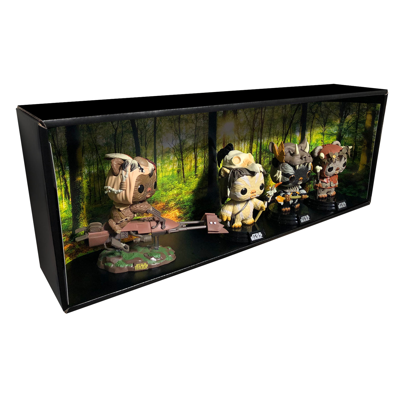 ENDOR - Single Row Display Case with Backdrop Insert, Wall Mountable & Stackable Pop Shelf, Corrugated Cardboard