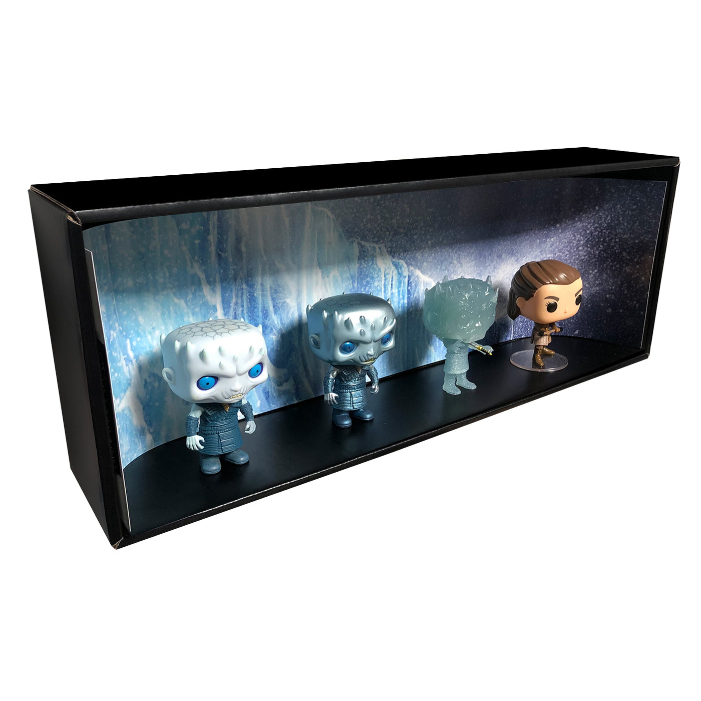 GAME OF THRONES - Single Row Display Case with Backdrop Insert, Wall Mountable & Stackable Pop Shelf, Corrugated Cardboard