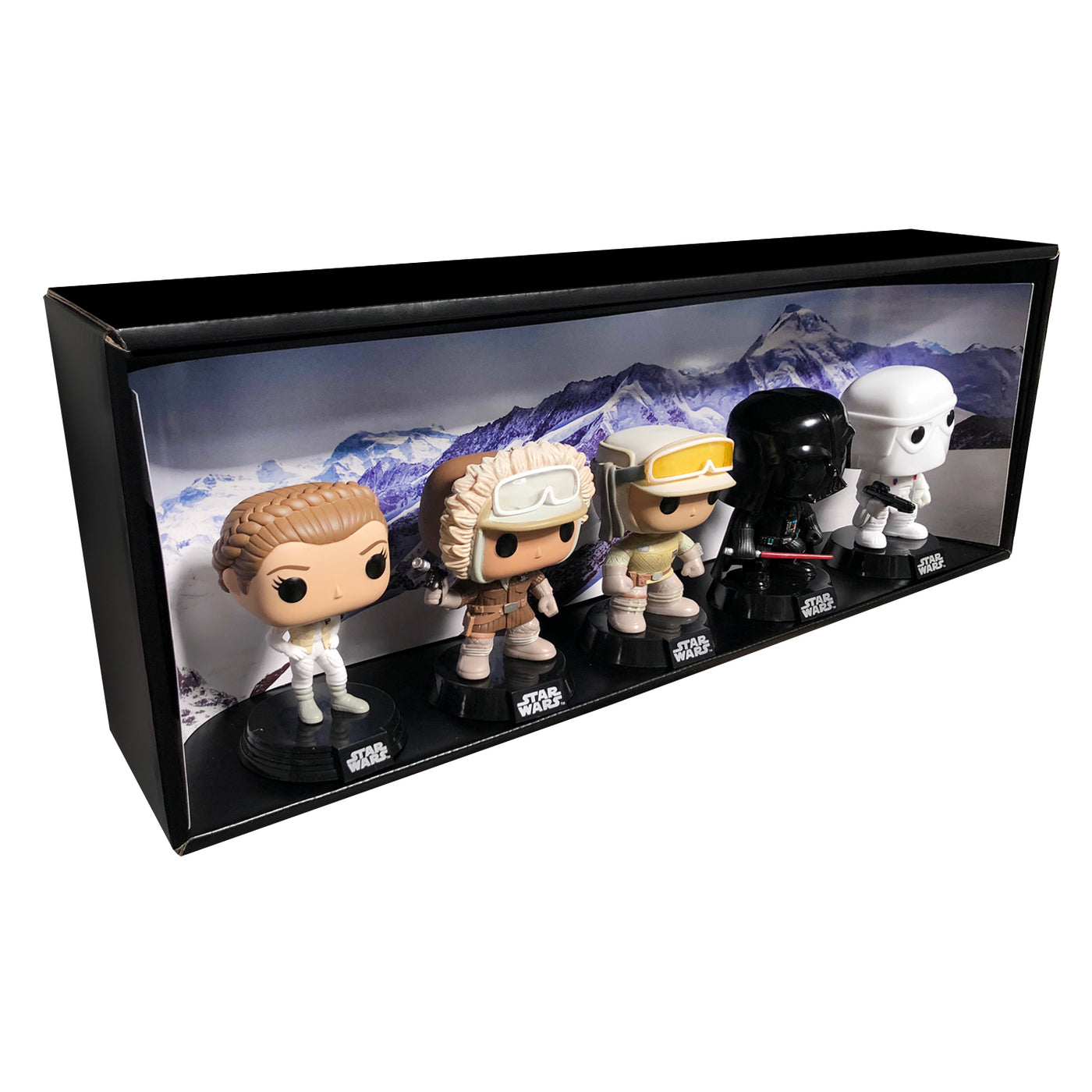 HOTH - Single Row Display Case with Backdrop Insert, Wall Mountable & Stackable Pop Shelf, Corrugated Cardboard